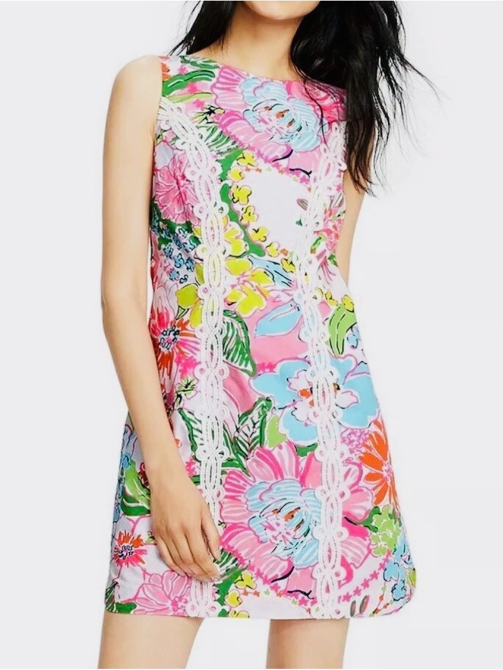 Lilly Pulitzer Pink, Aqua and Lime Floral Shift Dress Spring Summer size 6